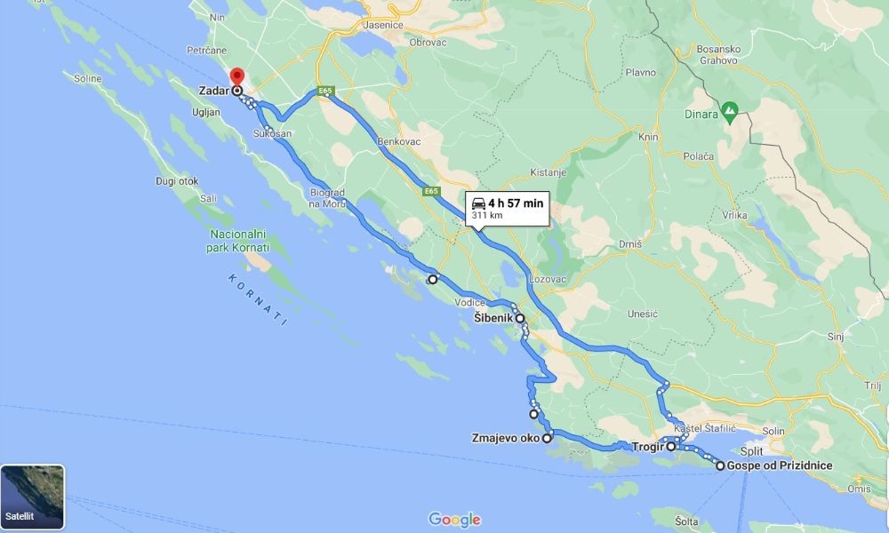 Plan kružnog putovanja Zadar Trogir - Adriatic Luxury Villas