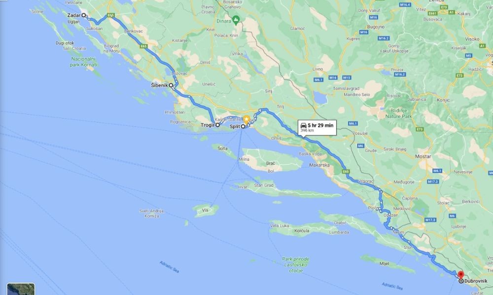Karte von Dalmatien in Kroatien - Adriatic Luxury Villas